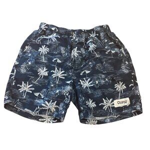 Okanui Shorts Mens Med Tropical Navy White Palm Trees Hawaiian Beach Resort